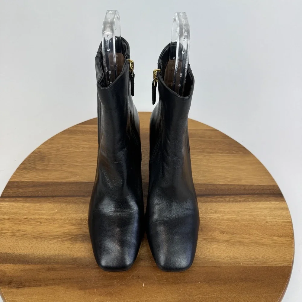 Womens Cole Haan Chrystie Square Toe Black Leather 75mm Ankle Booties Size 6.5 B